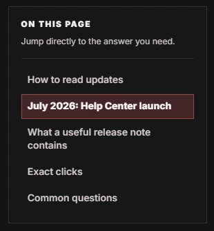 Wiki article with section, screenshot slot, and On this page outline.