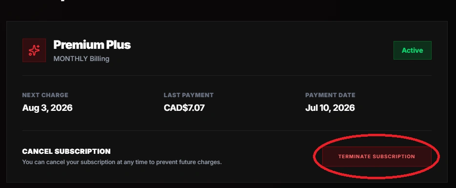 Subscription cancellation confirmation about end-of-period access.