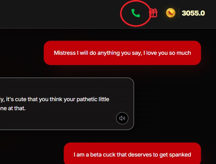 Chat header with Voice Call and character info controls.