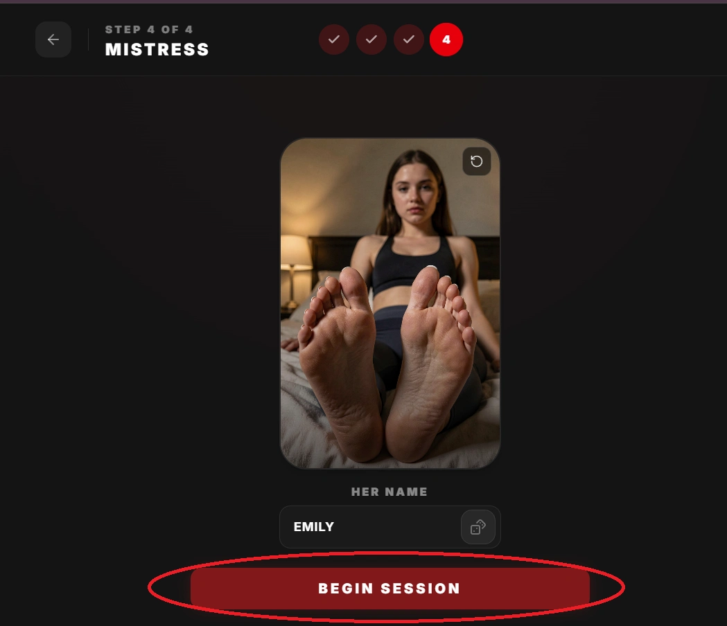 Custom Mistress builder review step before creation.