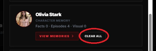 Memory management panel with one chat row and Clear memory.
