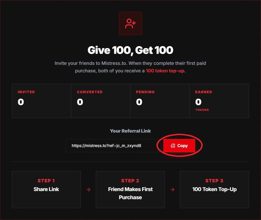 Referral area with invite link and reward progress.