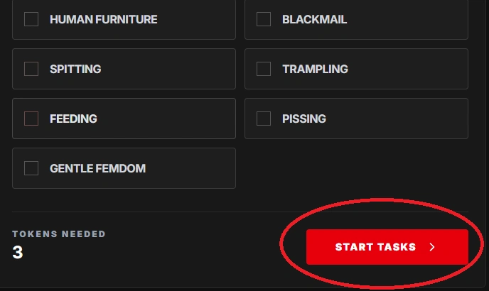 Tasks page showing Tokens Needed and Start Tasks.