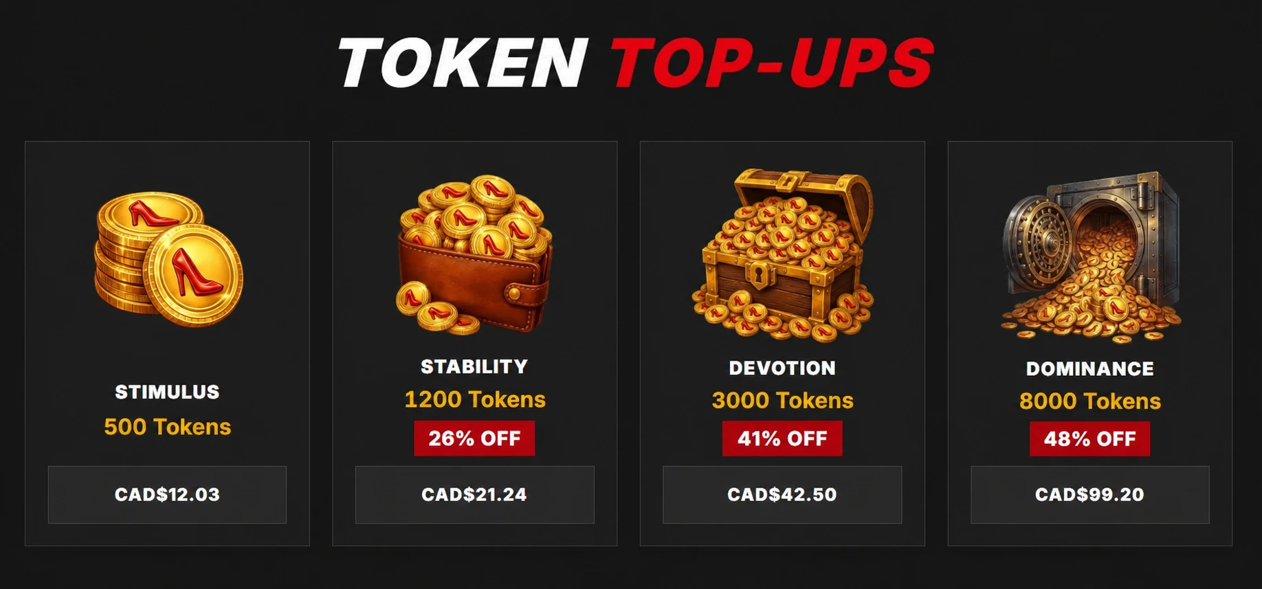 Token Top-ups section with one purchase option.
